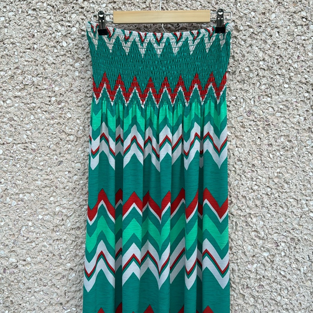 Vintage Christian Aliendo Strapless Zig Zag Maxi Dress